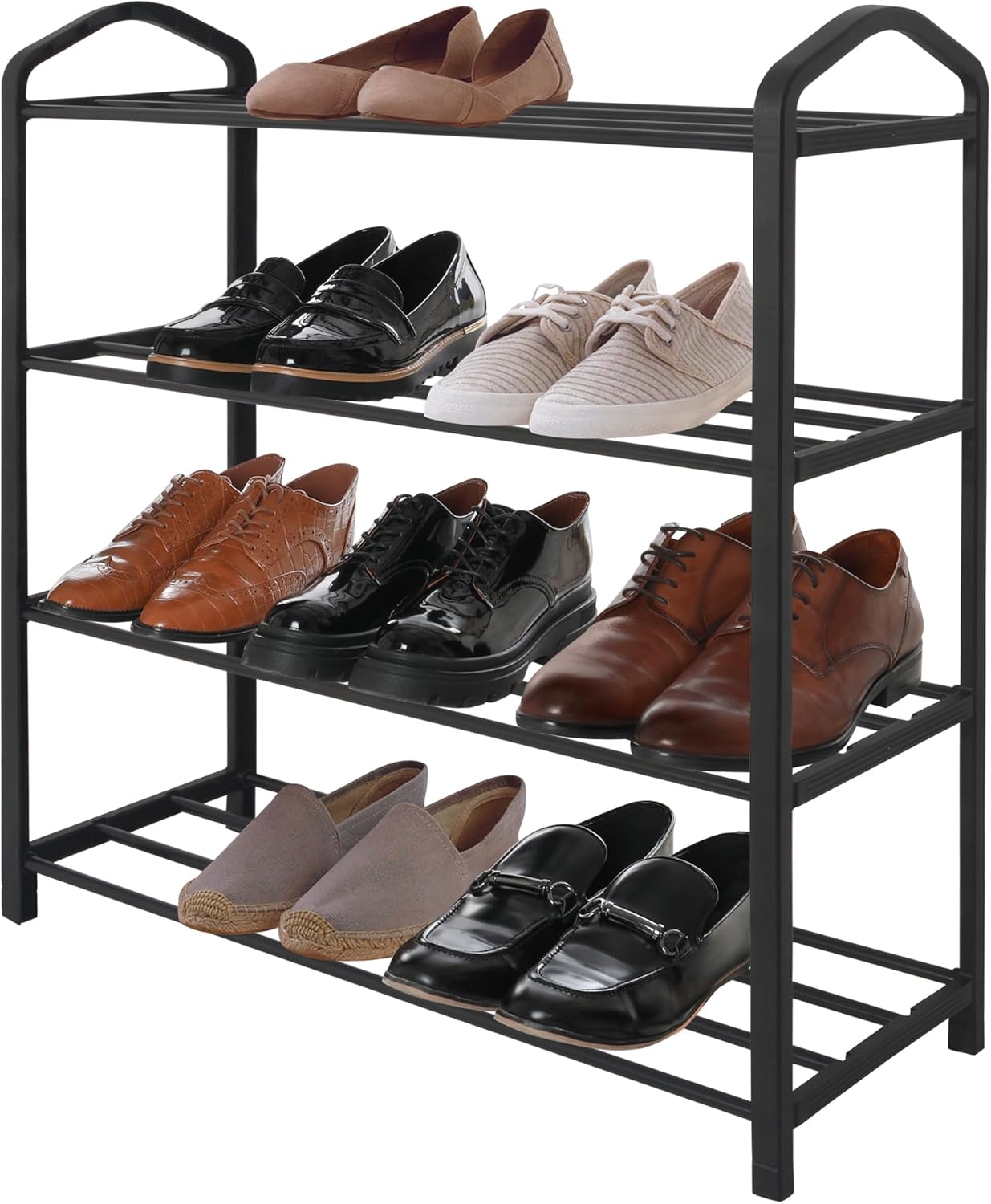 Americanflat Shoe Organizer - 4 Tier Shoe Rack Storage Shelf with Reinforced Frame and Metal Tubes - Black Shoe Rack for Closet, Entryways, or Garages - Easy to Assemble Space-Saving Design