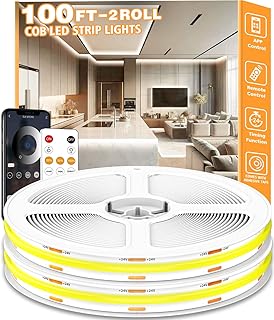 White 100FT COB Led Strip Lights, LED Light Strips with Remote and App,6500K Dimmable Bright White COB Light Strip,High Density Indoor COB LED Lights for Bedroom,Cabinet,Bookshelves,Home DIY Lighting