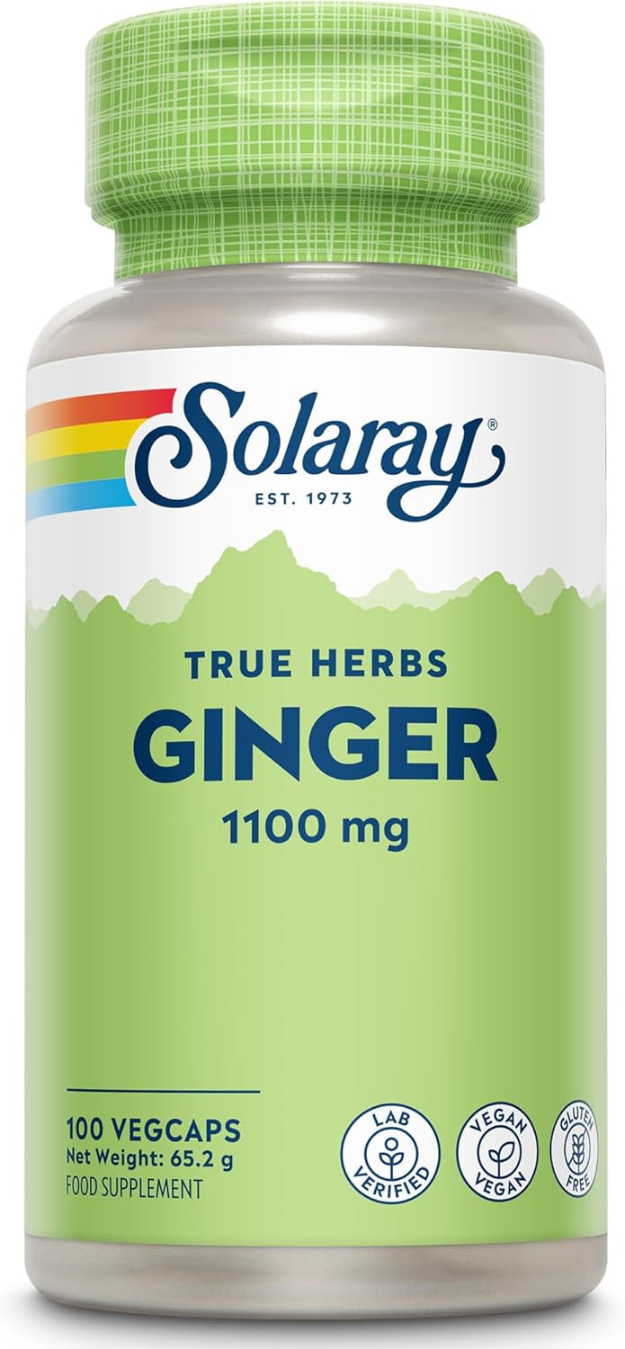 Solaray - Ginger - 100 Vegan Capsules - 1,100mg High Strength Ginger Supplement Not Tablets or Shot - 100% Natural Ginger Root - Lab Verified, GMO & Magnesium Stearate Free