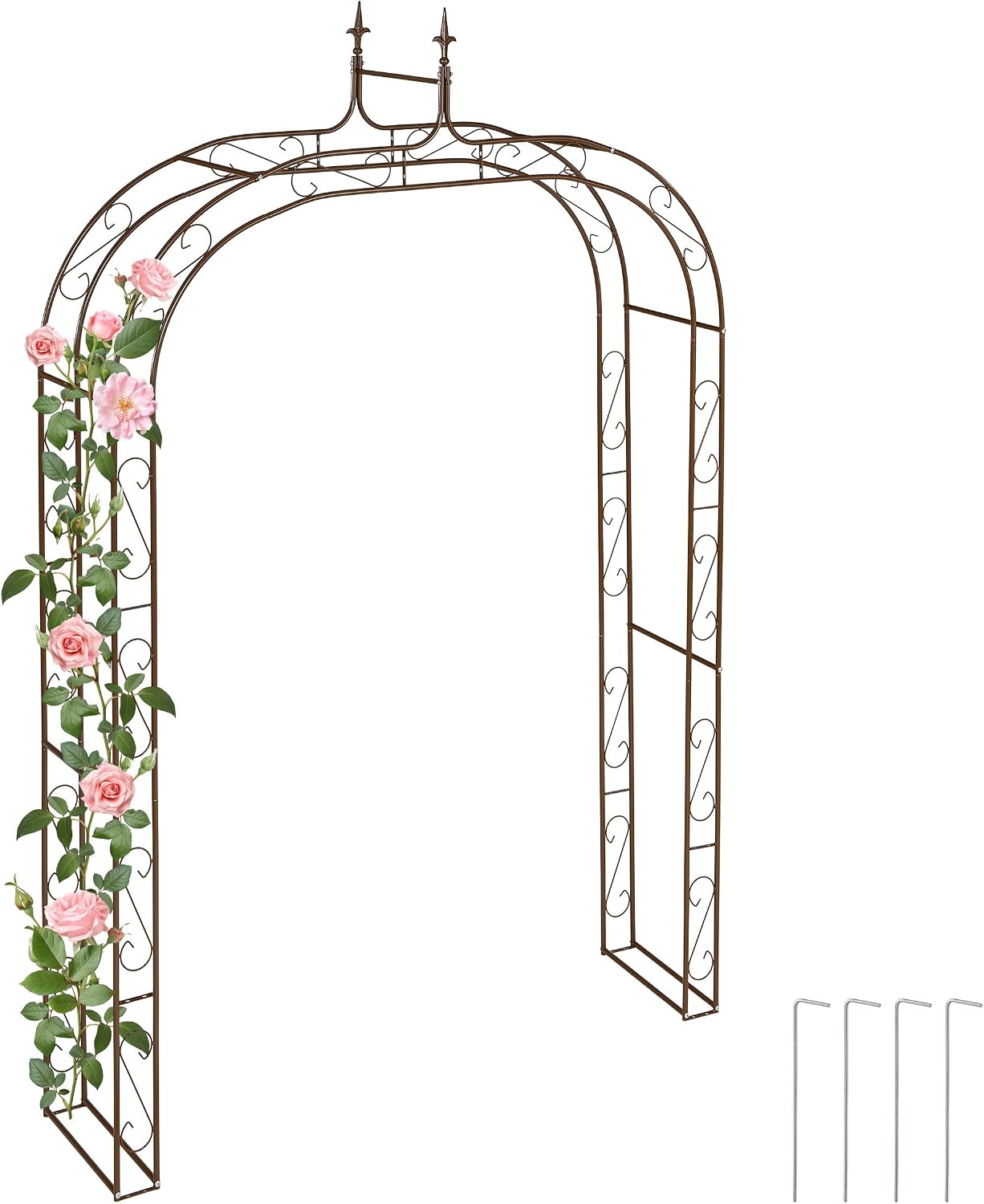 Relaxdays Garden Arbour, Metal, HWD: 240 x 155 x 39 cm, Rose Arch, Archway Trellis for Climbing Plants & Flowers, Brown