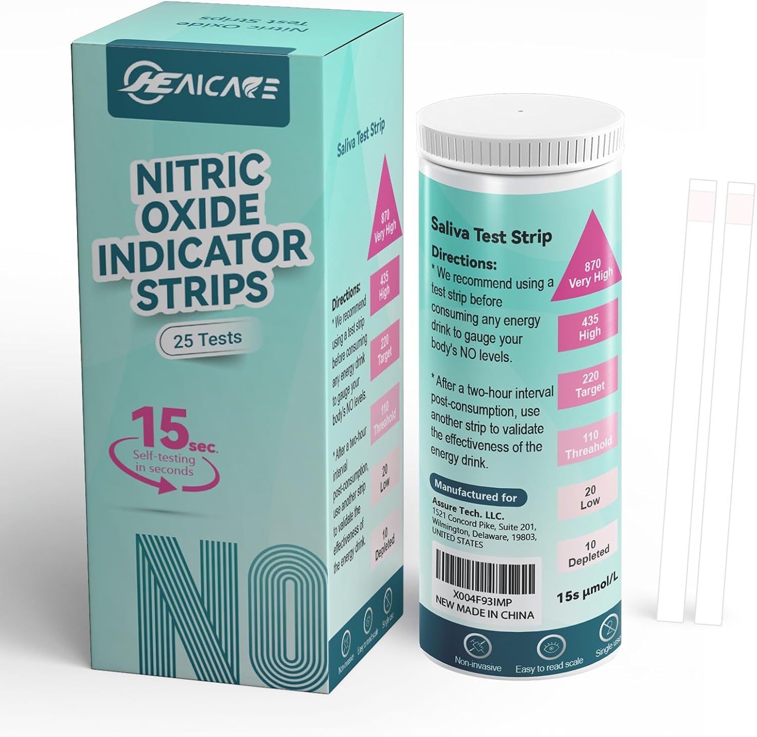 Nitric Oxide Indicator Strips-25 Strips, Rapid Results Saliva Nitric Oxide Testing Strip, Cardiovascular Health Measuring The Quantity of Nitric Oxide Get Results in Just 15 Seconds