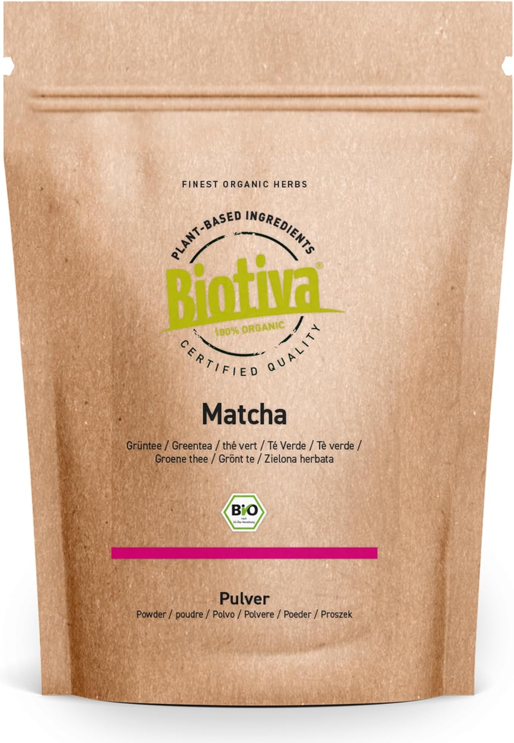 Biotiva Matcha-Tea Organic 100g - Original Matcha powder - Tea, Latte, Smoothies - Valuable Biomatcha - Packed and controlled in Germany (DE-ECO-005)