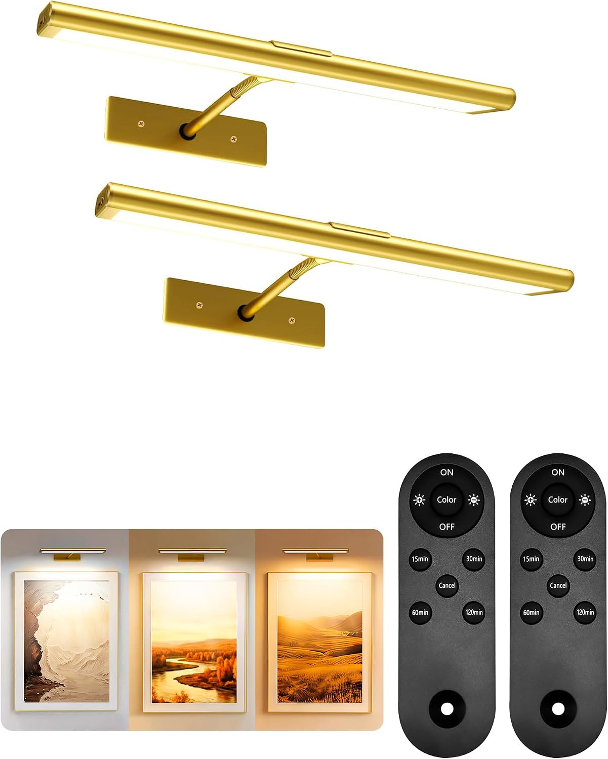 EZVALO Picture Light for Wall, 4800mAh Rechargeable Wireless Remote (2P)