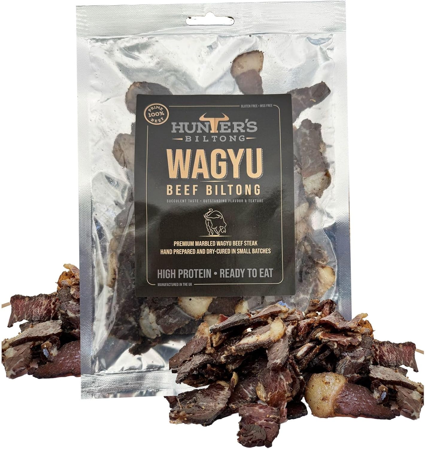 Hunter's Wagyu Biltong - 100g - High Protein Healthy Snack for Training - Low Sugar & Gluten Free, MSG Free - Suitable for Keto Diets