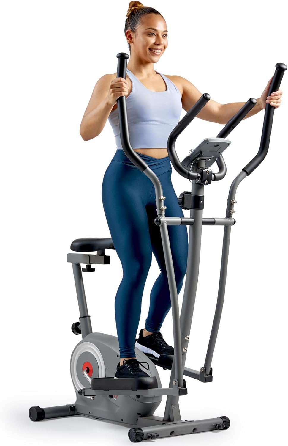 Sunny Health & Fitness Elliptical and Bike Exercise Machine, Ultra Silent Adjustable Resistance Levels Cross Trainer for Home Gym with Pulse Rate Grips, LCD Monitor via Bluetooth SunnyFit App Access