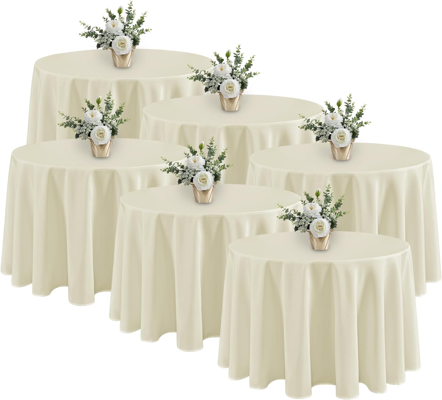 Fitable 6 Pack Ivory Round Tablecloths - 120 Inches in Diameter - Stain Resistant and Washable Table Clothes, Polyester Fabric Table Covers for Wedding, Party, Banquet, Formal Events