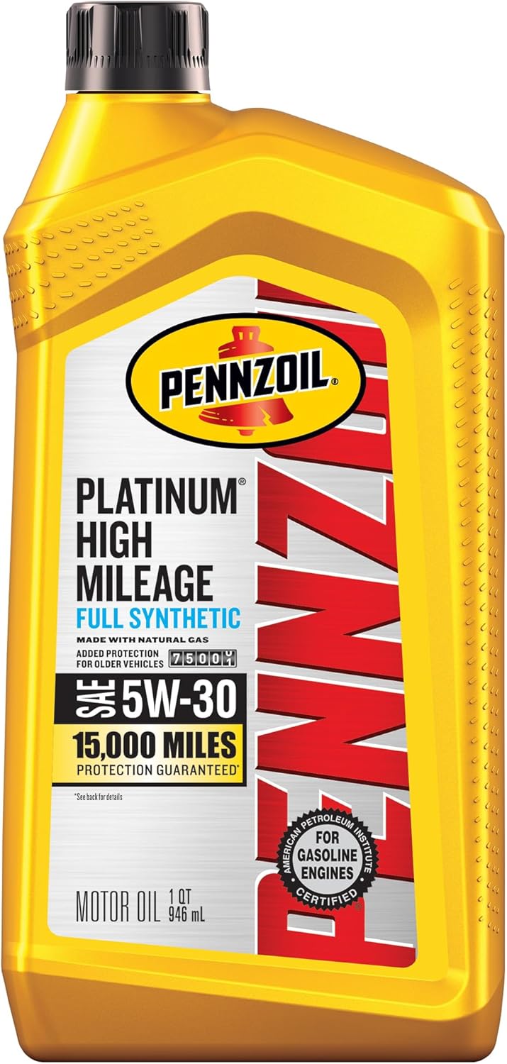 Pennzoil Platinum High Mileage Full Synthetic 5W-30 Motor Oil for Vehicles Over 75K Miles (1-Quart, Single)