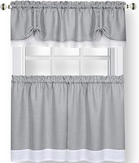 Darcy (Grey/White) Tier and Valance Window Curtain Set - 58 Inch Width, 36 Inch Length - Light Filtering Drapes for Kitchen, Bedroom, Living & Dining Room by Achim Home Decor