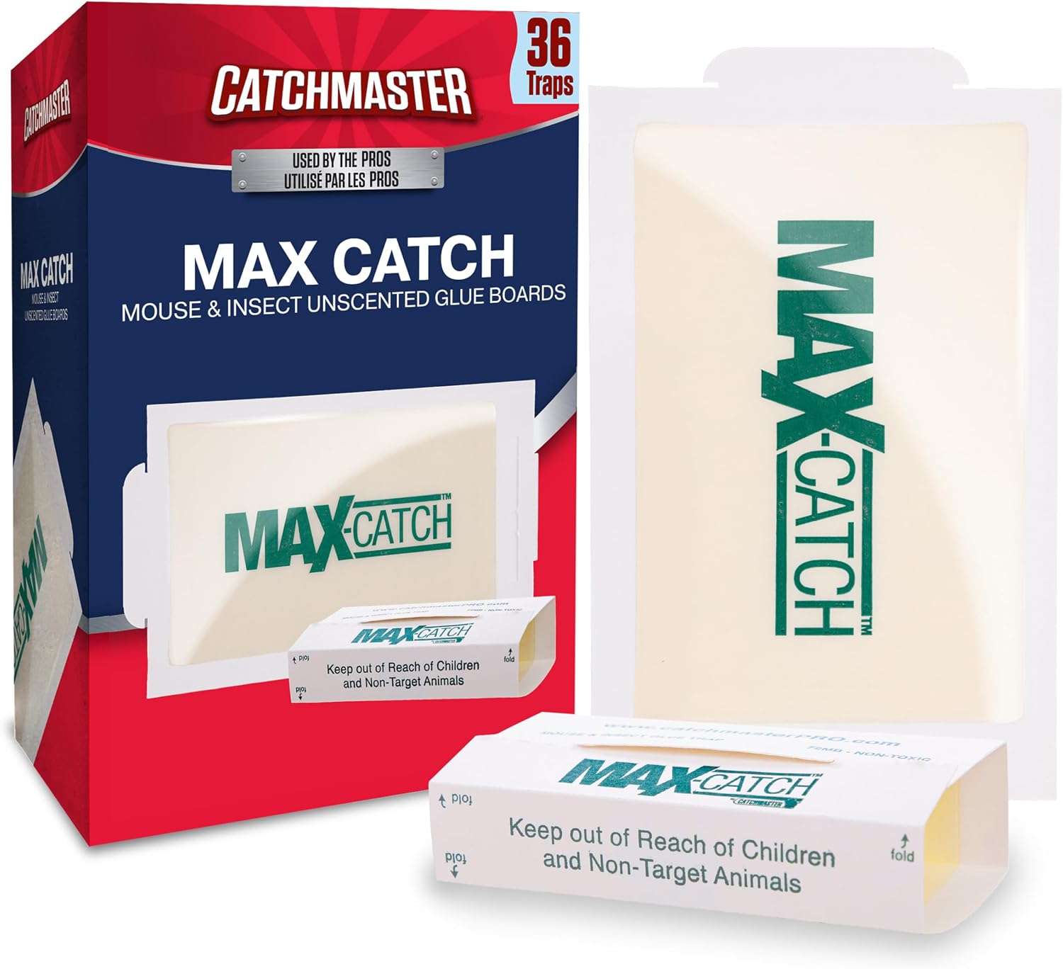 Catchmaster Max-Catch Mouse & Insect Glue Trap 36PK, Mouse Traps Indoor for Home, Sticky Pest Control Adhesive Tray for Catching Bugs, Bulk Unscented Glue Boards