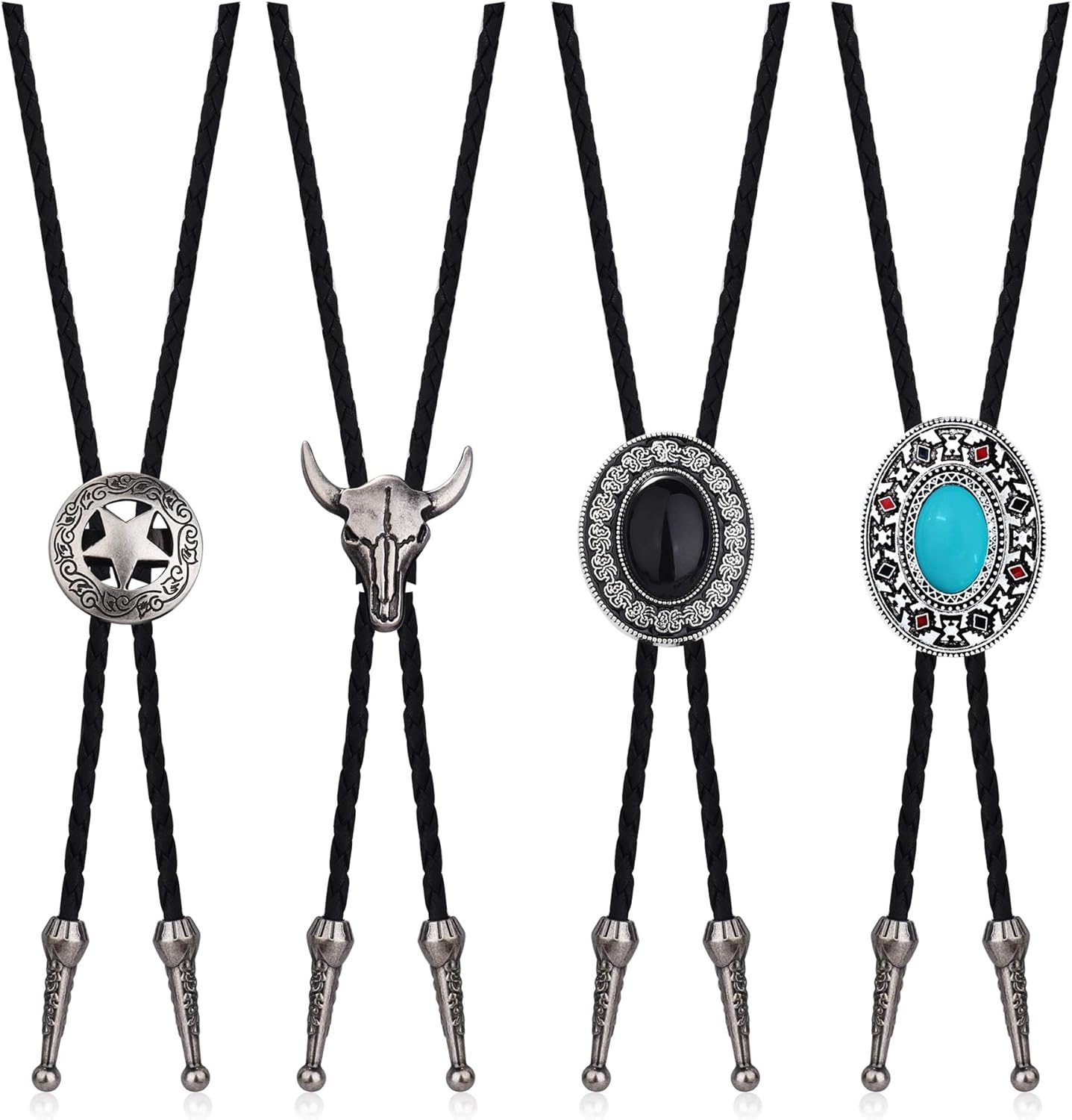 YADOCA Bolo Tie for Women Men Western Necklace Natural Tiger Eye Stone Western Cowboy Accessories for Men Women 4 PCS