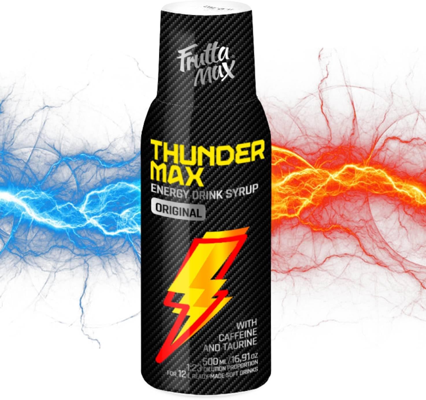 FruttaMax Energy Drink Syrup – Fizzy Caffeinated Syrup with Low Sugar | Soda Maker Compatible, Great for Active Lifestyle 500ml - ThunderMax