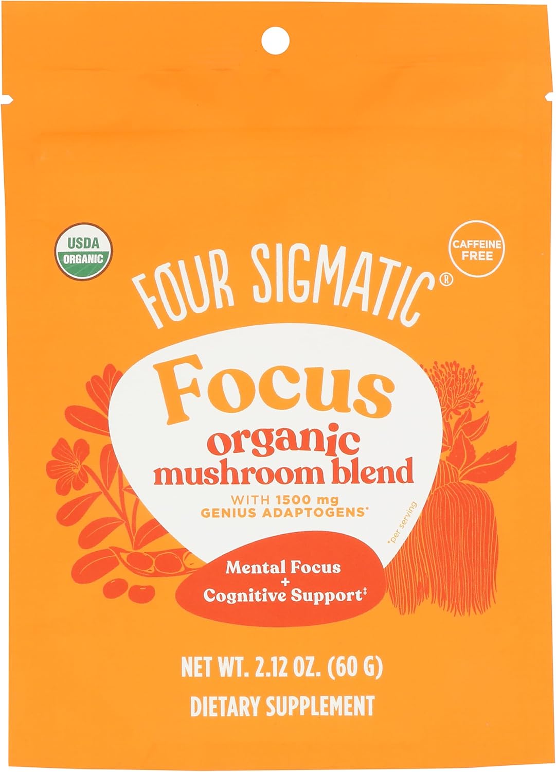 Four Sigmatic Focus Blend 7 Superfoods Adaptogen Blend Mix with Lion's Mane, Cordyceps, Rhodiola, Bacopa & Mucuna | Productivity & Creative Support | Decaf & Dissolves Easily | 30 Servings