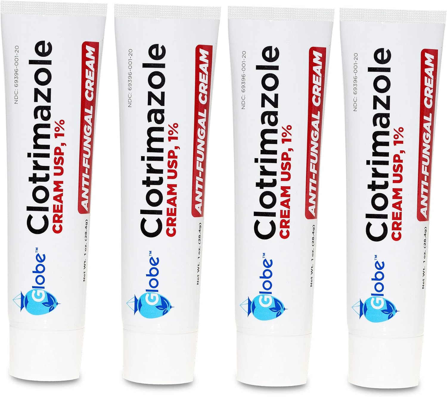 Globe Clotrimazole Antifungal Cream 1% USP, 1 oz (4 Pack), Anti Fungal Treatment, Relieves Itching, Burning, Cracking and Scaling Associated Athletes Foot, Jock Itch, Ringworm and More