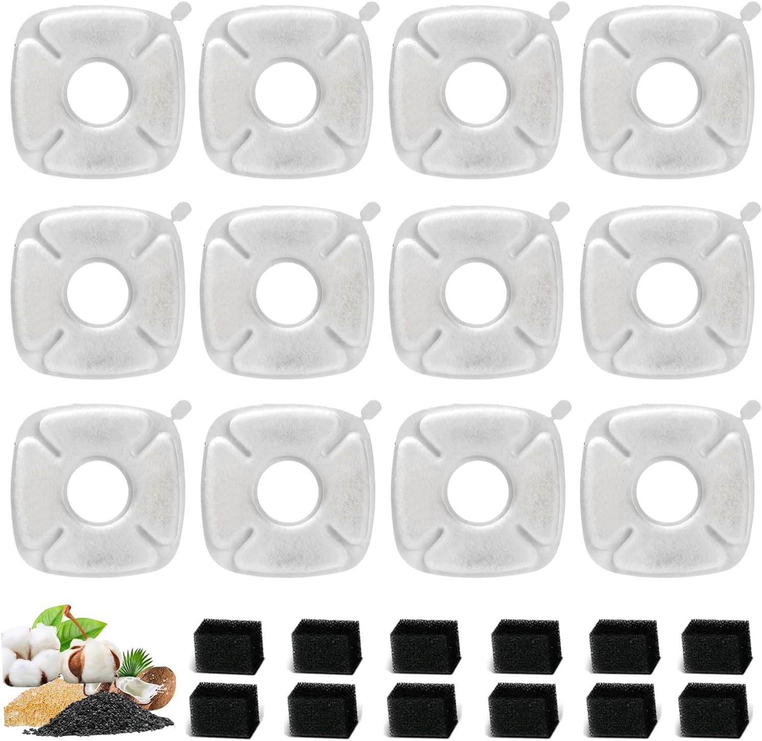 12Pack Cat Water Fountain Filter For Veken 67oz/2L, 95oz/2.8L,135oz/4L Pet Water Fountain,Cat Fountain Filter Replacement for Drinking,with 12Pack Pre-Filter Sponges Filters for Dog Cat Water Fountain
