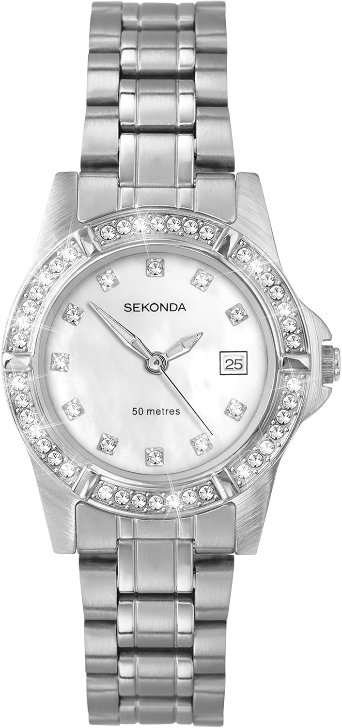 Sekonda Sienna Ladies 28mm Stone Set Bezel Dress Watch 50m Water Resistant with Date Window