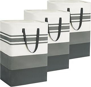 Goodpick Collapsible Laundry Baskets, 3-Pack 75L Laundry Basket Holder, Large Clothes Hampers for Laundry, Tall Laundry Bin with Extended Handles, Dirty Clothes Basket for Dorm and Home, Grey