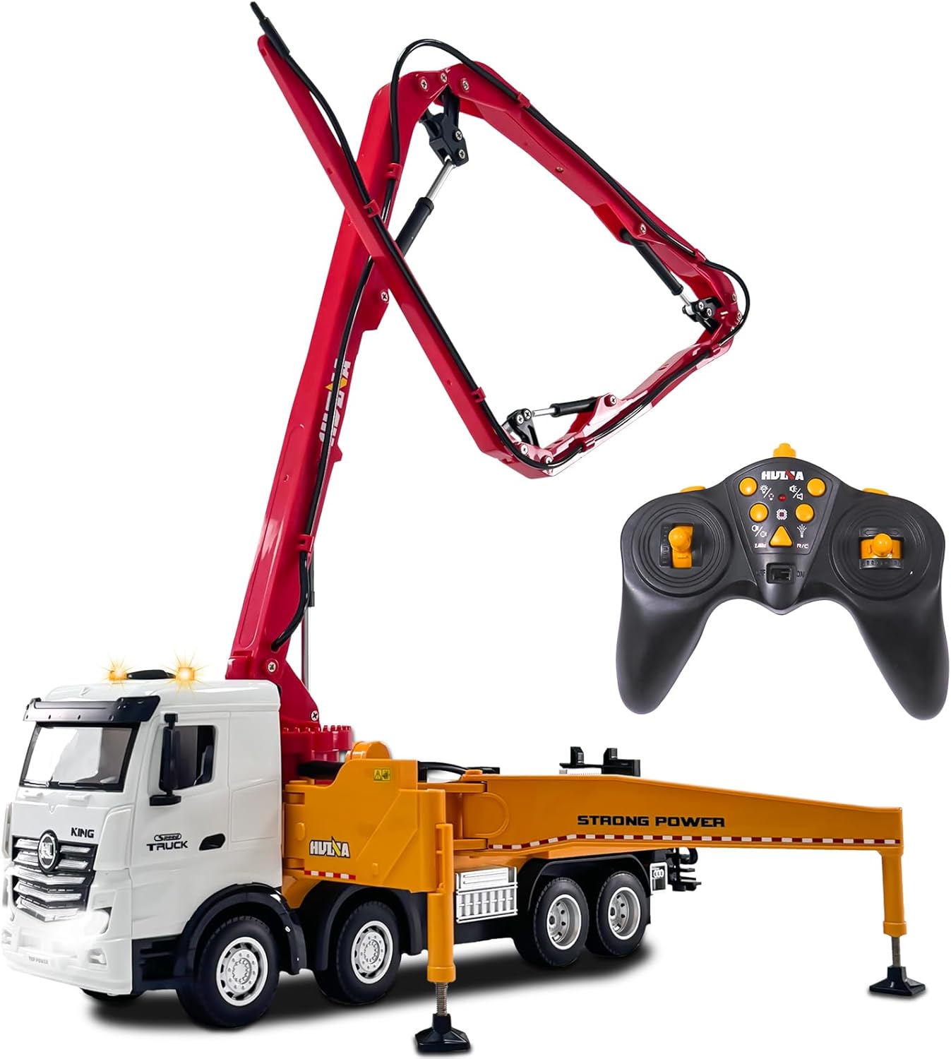 Fistone RC Concrete Pump Truck Toy for Kids, 11 Channel 2.4G Diecast Construction Trucks with Working Water Pump, Lights and Sounds, Concrete Pumper Construction Vehicle Toys for Kids