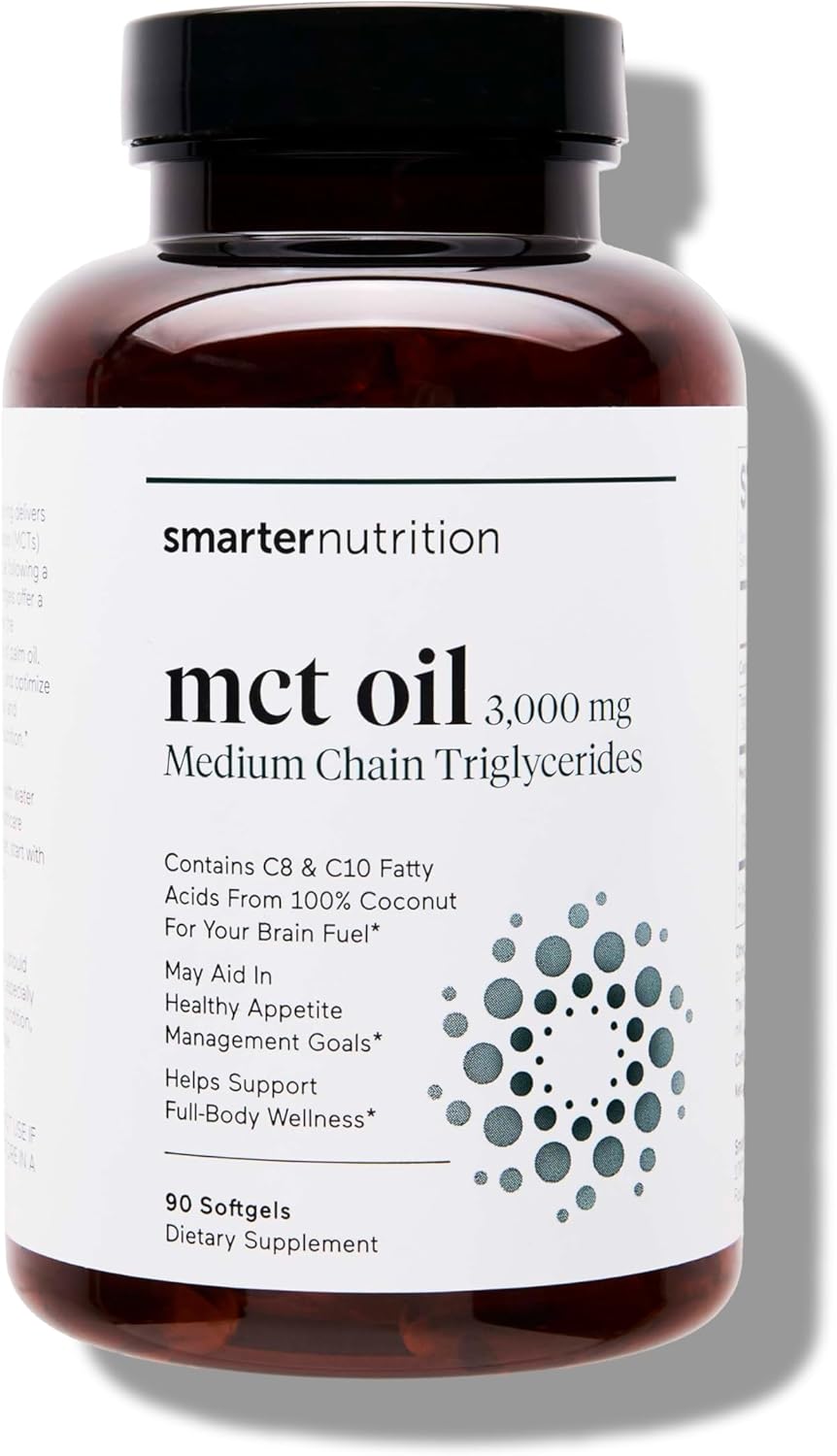 Smarter Nutrition MCT Oil Capsules C8 and C10 - Ketogenic Fuel for Brain & Body, Sustained Energy - from Cold-Pressed Coconut, Palm & Gluten-Free, Non-GMO - 90 Count - 30-Day Supply