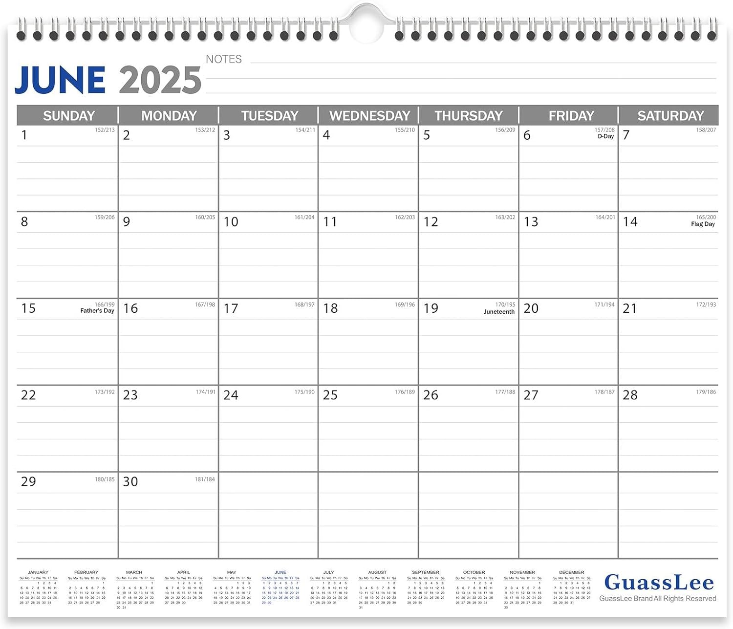 GuassLee 2025-2026 Wall Calendar - 19 Months Hanging Calendar from Jun. 2025 to Dec. 2026, 14" x 11.5", with Notes for Easy Planning School Home Office
