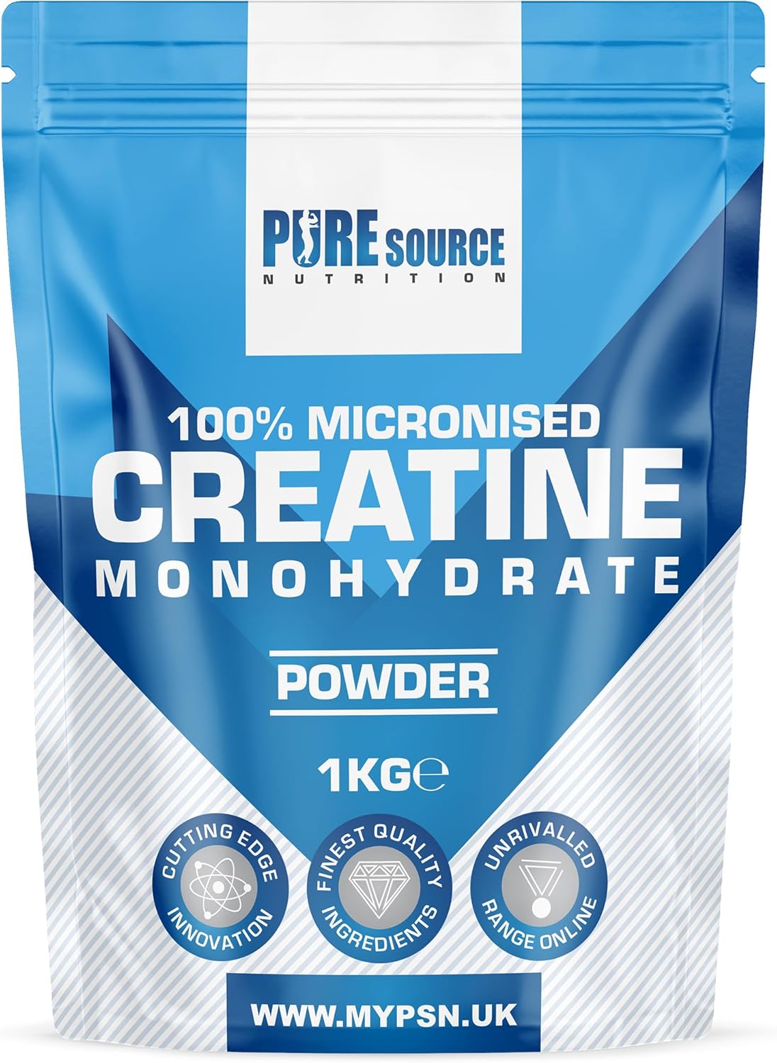 Pure Source Nutrition Creatine Monohydrate Powder Vegan Gluten Free 100% Micronised Creatine Unflavoured Proven to Improve Physical Performance and Recovery Powder (1kg)