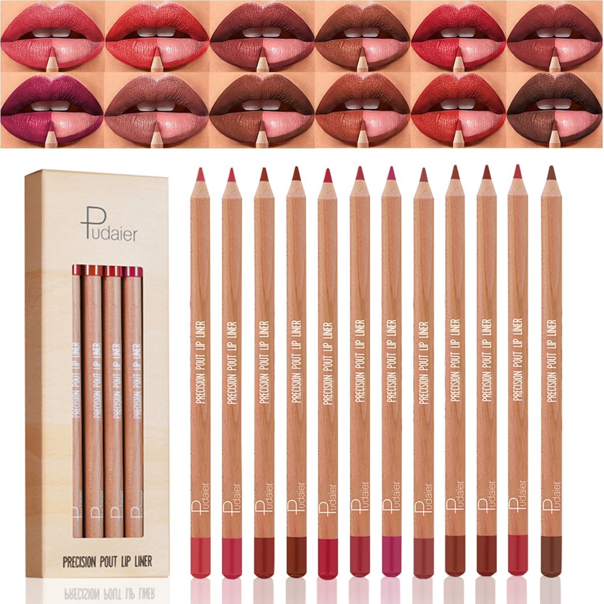 Baorder 12 Colors Matte Lip Liner Set,Waterproof Smooth Lip Pencils Long Lasting Slim Lip Liner High Pigmented Crayon Lip Liner for Women
