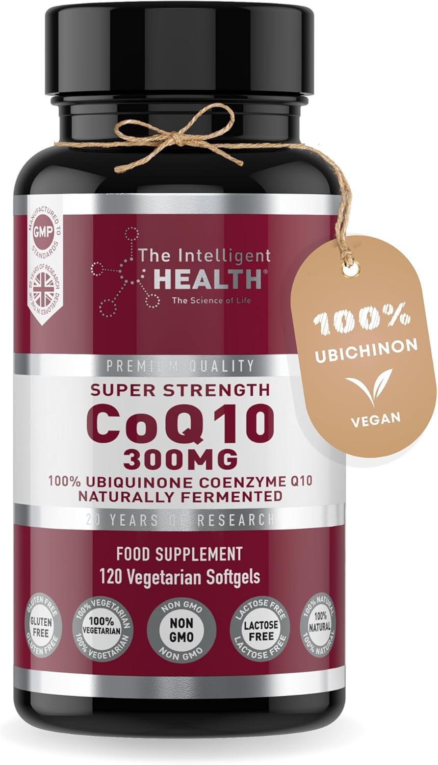 Ubiquinone Coenzyme Q10 300mg Softgel Capsules, 120 Super Strength Vegan Friendly Naturally Fermented High Absorption CoQ10 Capsules Made in The UK to GMP Standards – by The Intelligent Health