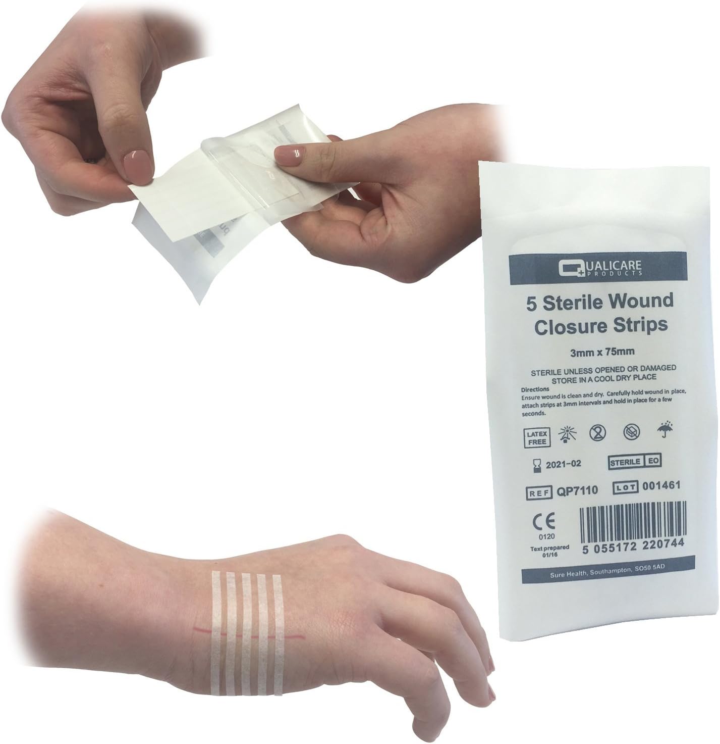 10 STRIPS (2 PACKS) OF QUALICARE 3MM X 75MM ADHESIVE HYPO-ALLERGENIC STERILE SKIN SUTURES STITCH WOUND CLOSURE STRIPS