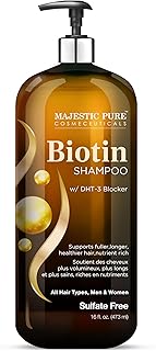 MAJESTIC PURE Biotin Shampoo for Hair Growth - Volumizing Shampoo for Hair Loss - with DHT-3 Blocker - Hydrating & Nourishing - Sulfate Free, for Men & Women - Thin Hair Shampoo - 16 fl oz