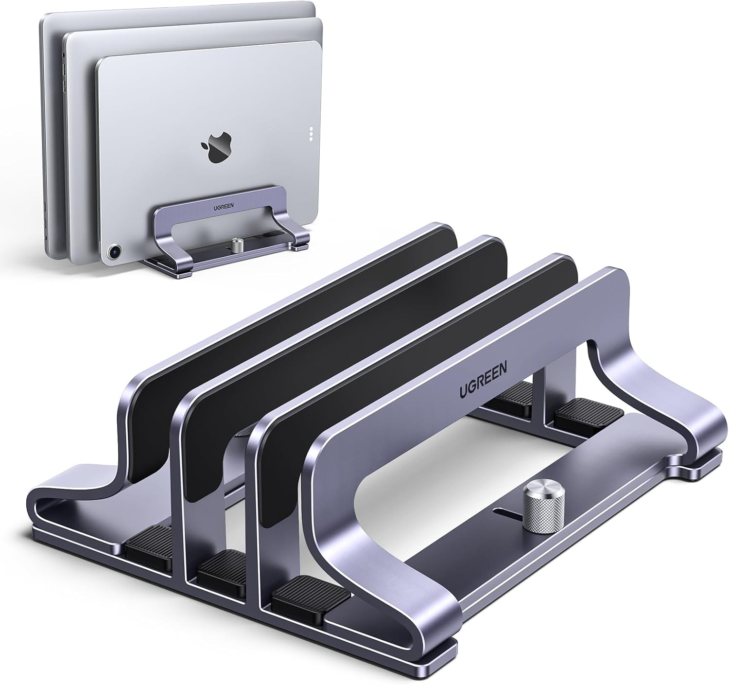UGREEN 3-Slot Vertical Laptop Stand, Adjustable & Sturdy & Space-Saving Design, Compatible with MacBook Pro, MacBook Air, and More, Fits Multiple Sizes, Space Gray