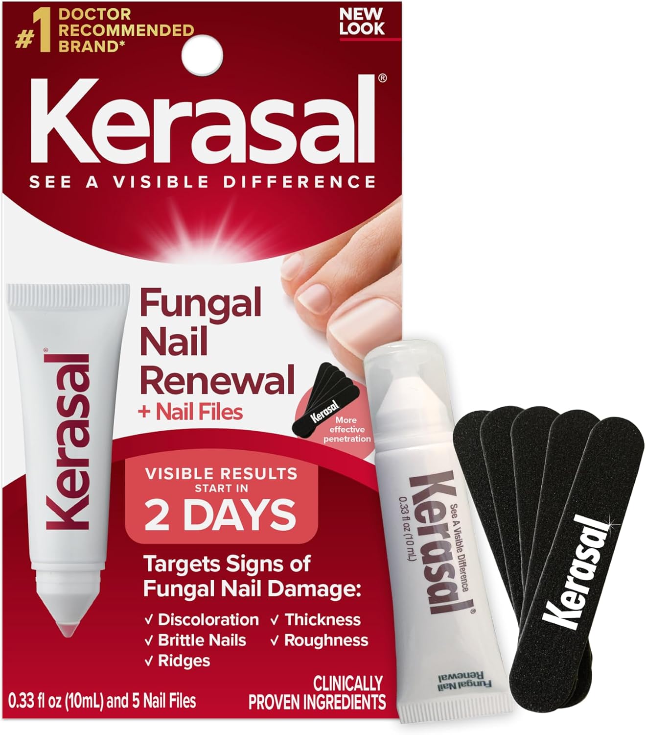 Kerasal Nail Renewal and Nail File Combo Pack, Restores Appearance of Discolored or Damaged Nails, 5 Heavy Duty Nail Files, 0.33 fl oz, Clear