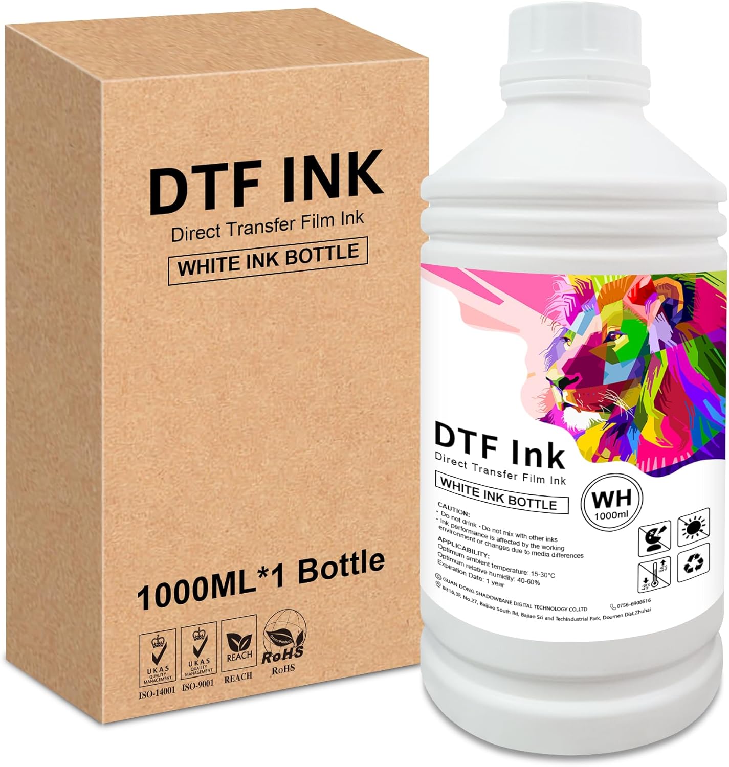 Yongairuink DTF Ink Premium Pigment ink (1000ml) for PET Films Thermal Transfer Refill Ink for All DTF Printers with Print Heads such as DX5 DX7 5113 XP600 I3200 etc (1 White)