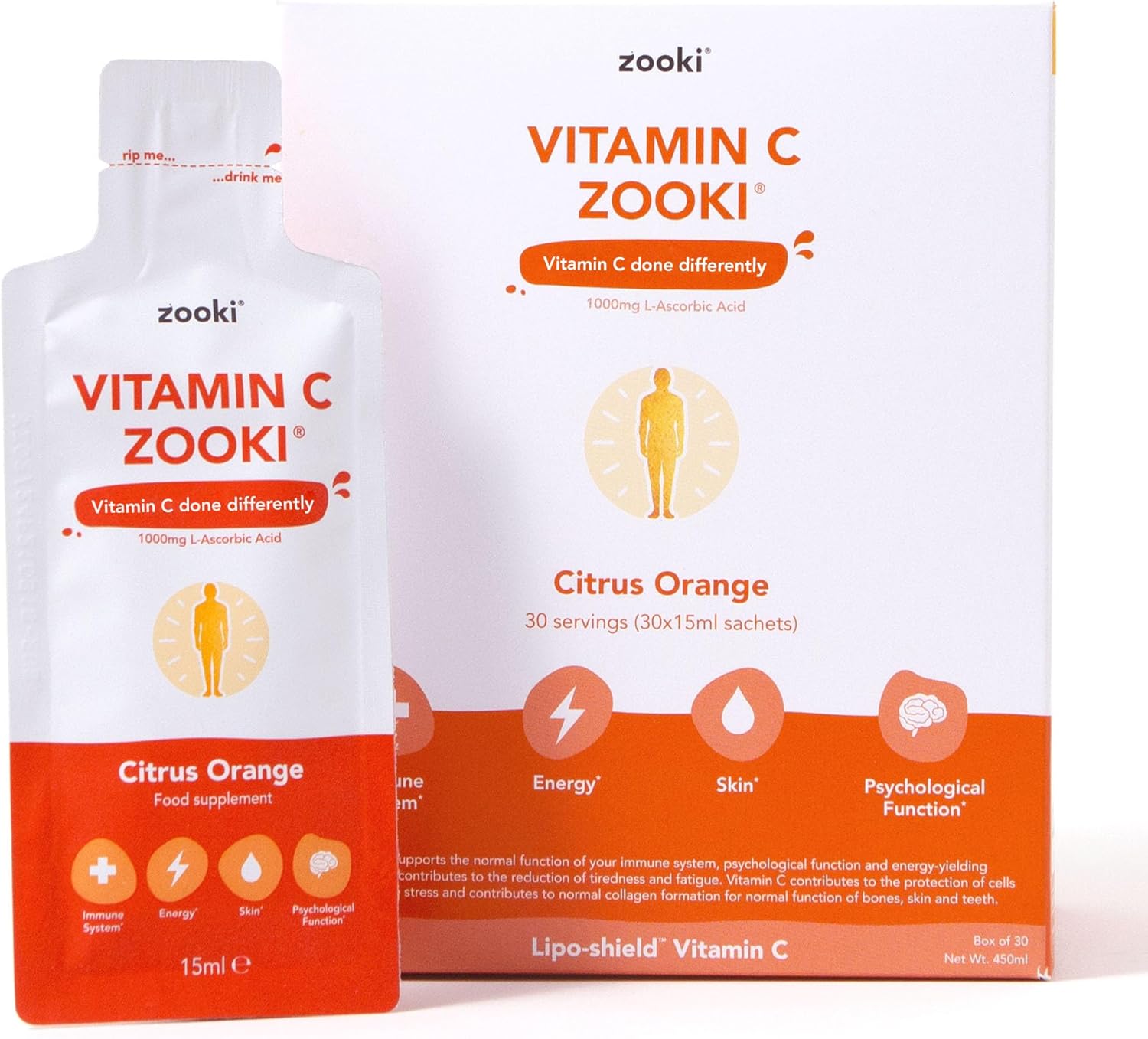 Zooki Liposomal Vitamin C 1000mg Liquid – 4X Higher Absorption – Great Taste, Sugar Free, Vegan – Alternative to High Strength Vitamin C Tablets – Immune System – Energy (Citrus Orange, 30 Servings)