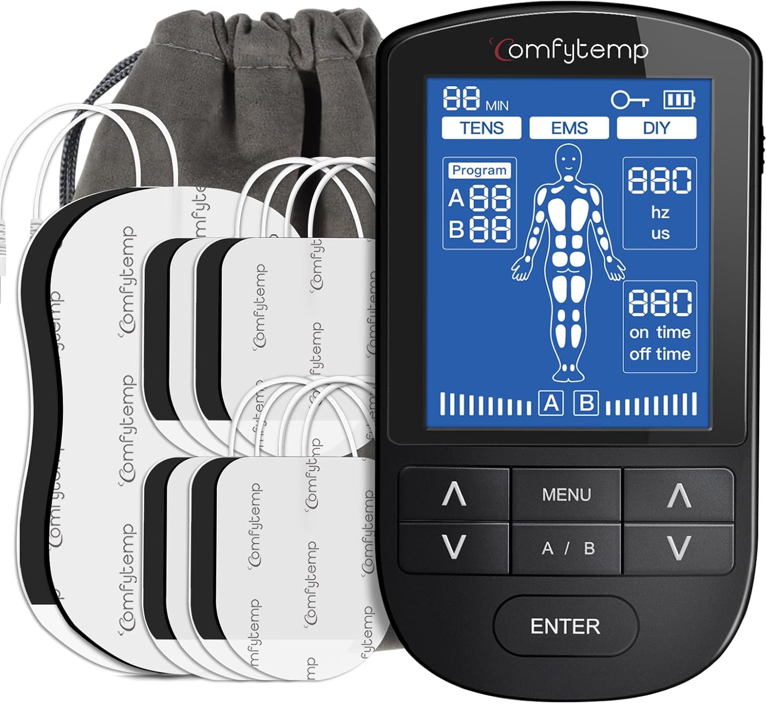 Comfytemp TENS Unit Muscle Stimulator for Pain Relief Therapy, FSA HSA Eligible TENS Machine with 24 Modes and DIY, Dual Channel EMS Unit, Pulse Muscle Massager for Back, Shoulder, Sciatica, Knee