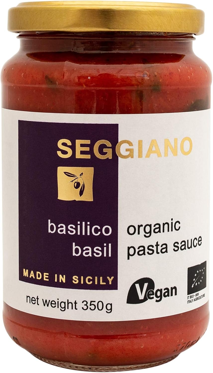 Seggiano Organic Tomato Basil Pasta Sauce 350g - Vegan, Vegetarian, Gluten Free, GMO Free - Sugo Made in Sicily with Award Winning Extra Virgin Olive Oil