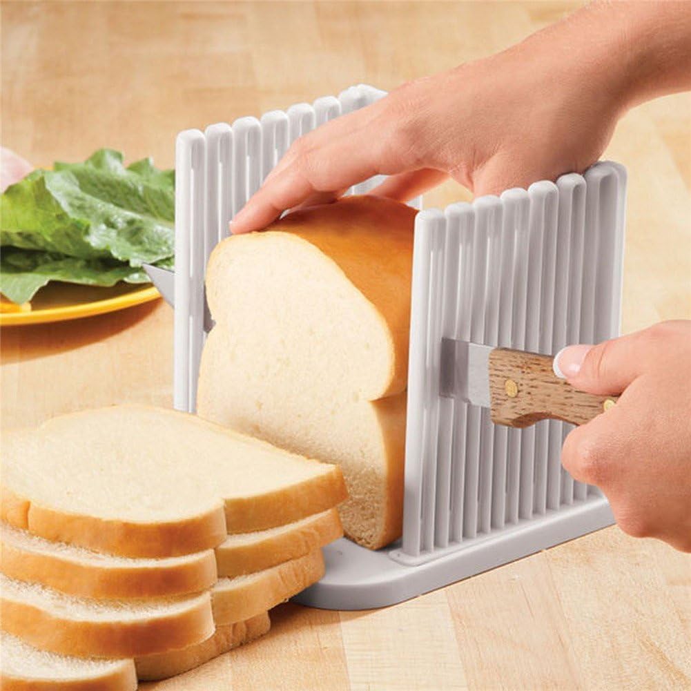 Adjustable Toast Slicer/Cutting Guide for Homemade Bread, Plastic Bread Slicer Loaf for Slicing Bread Foldable Kitchen Baking Tools (White)