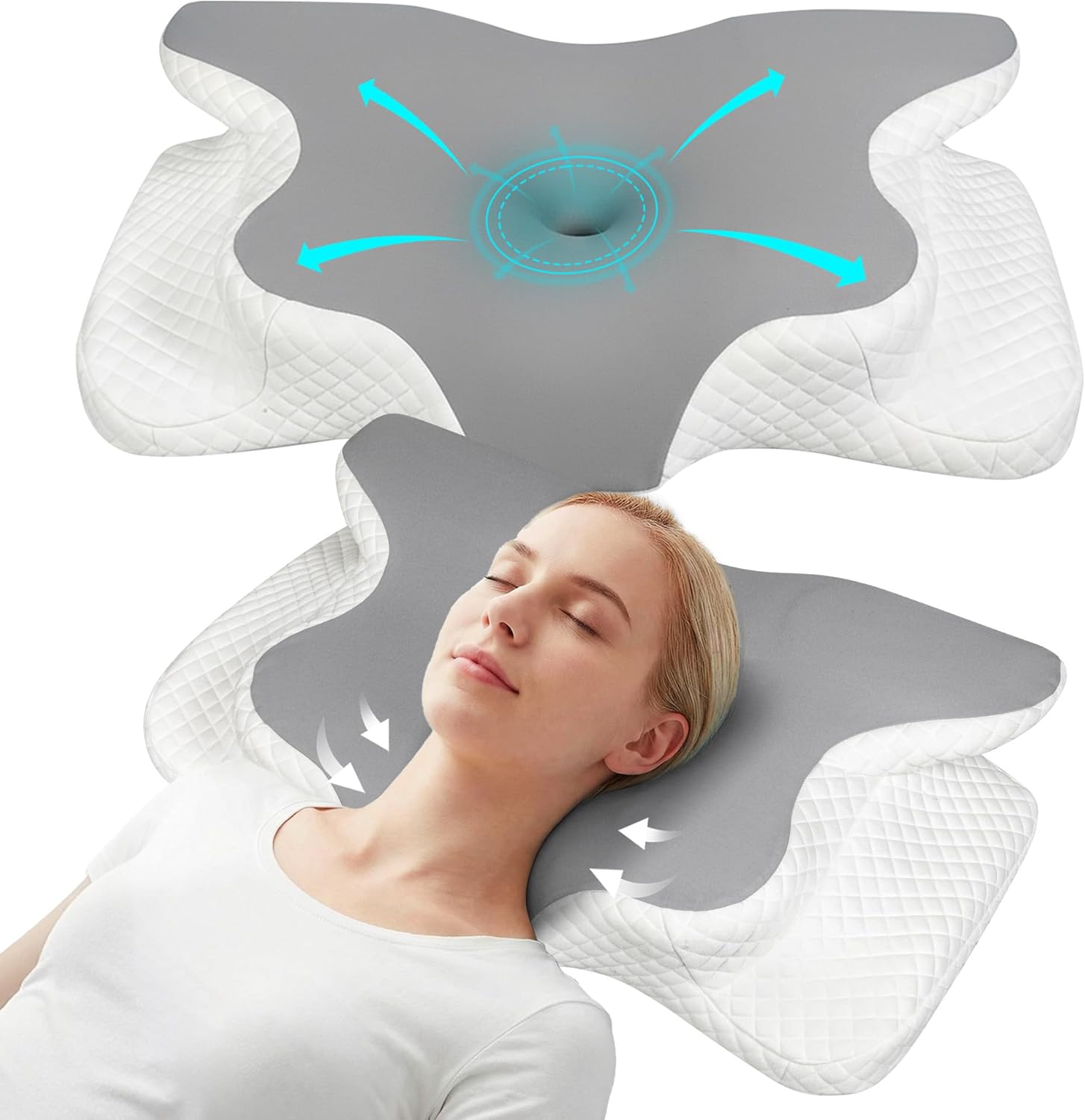 Lavio Cervical Memory Foam Pillow for Neck Pain Relief, Ergonomic Orthopedic Pillow for Side, Back & Stomach Sleepers, Adjustable Height Neck Support Pillow with Breathable Removable Cover (Grey)