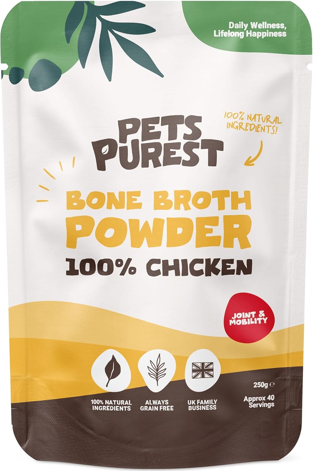 Pets Purest Bone Broth for Dogs & Cats, 250g Chicken Bone Broth Powder for Dogs & Cats. Supports Joints, Digestion, Immunity & Healthy Skin and Coat