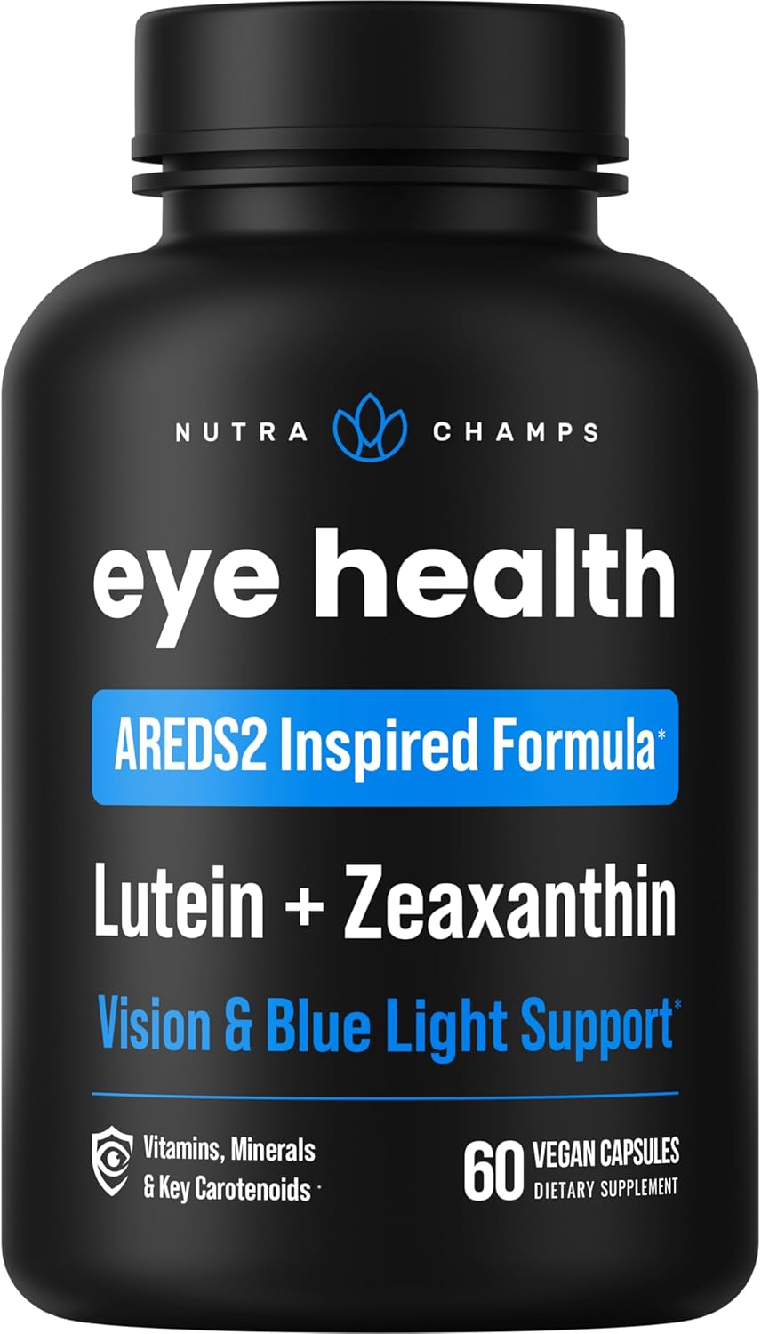 NutraChamps AREDS 2 Eye Vitamins - Lutein, Zeaxanthin & Bilberry Extract - Eye Health Supplement with Carotenoids & Vitamin C, E & Zinc - 60 Capsules