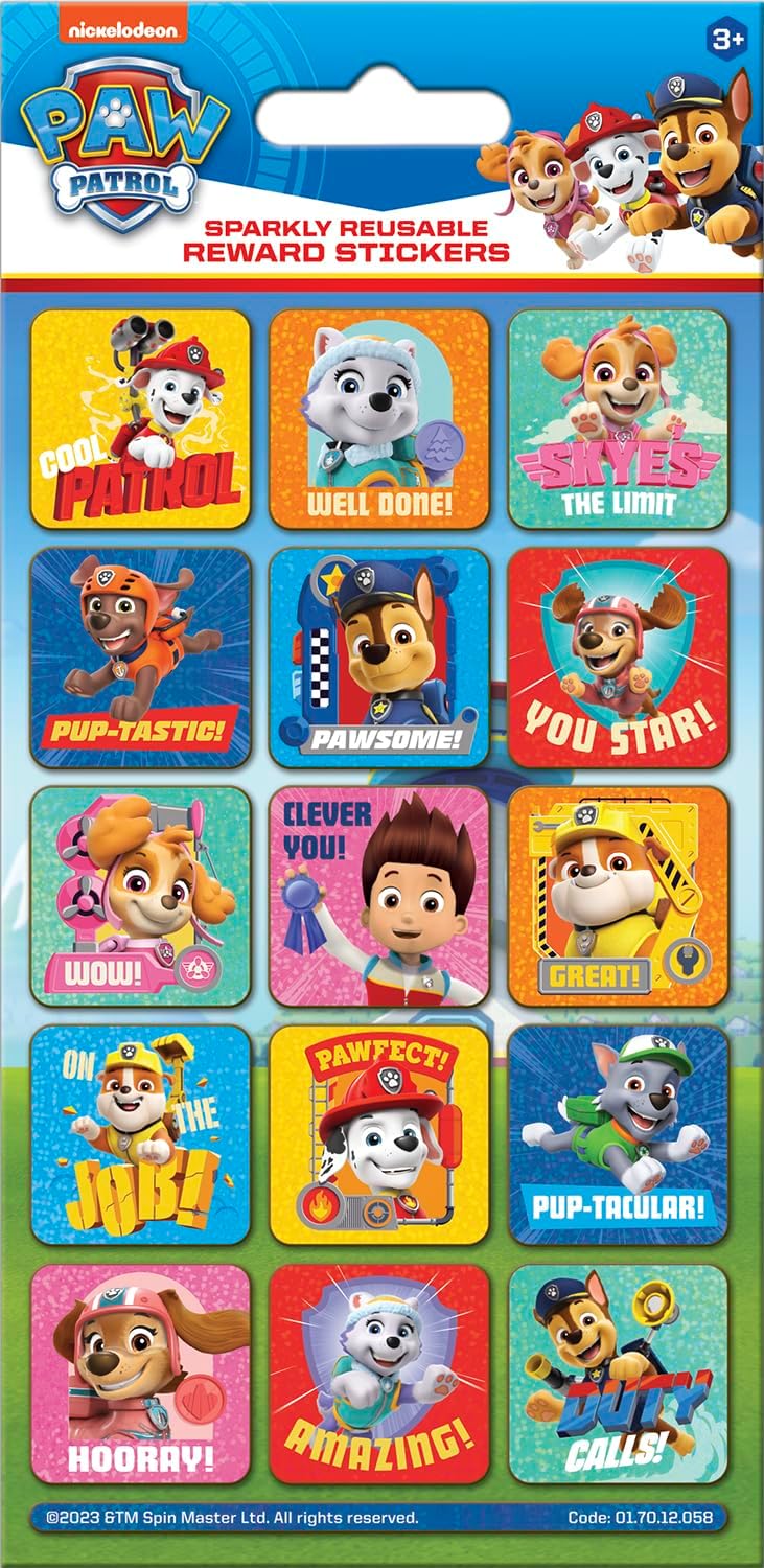 Paw Patrol - Pup Pals Sparkly Reusable Reward Stickers | Official Licensed Product | Reusable on Non-Porous Surfaces, Metallic