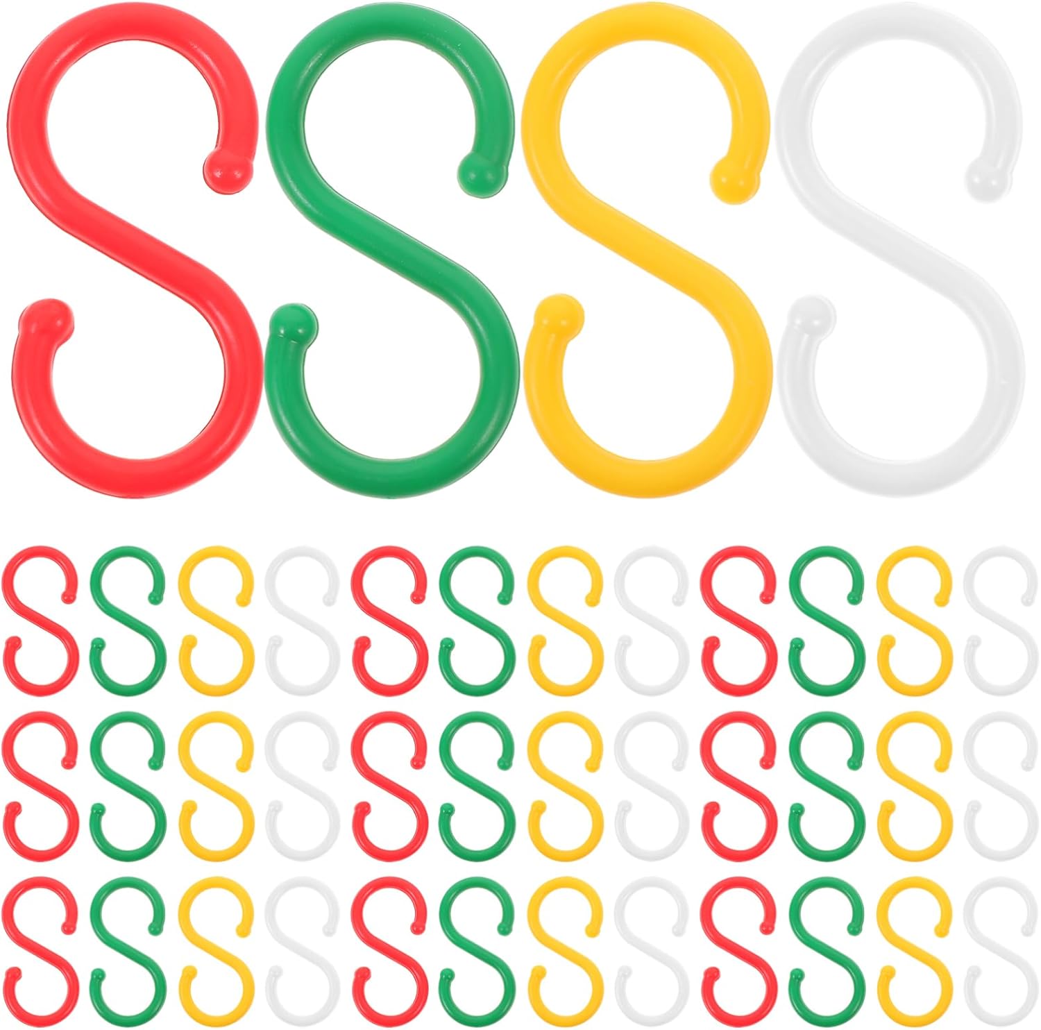 HYTROVE 100pcs Plastic S Hooks for Hanging Multipurpose Hangers for Snacks Light Strings and Plants Vibrant Colors for Eye Catching Displays for Outdoor Use