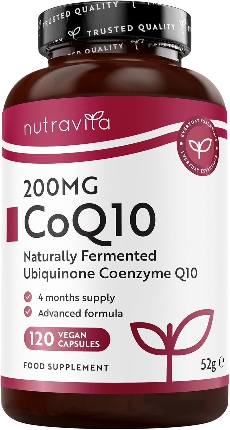 Nutravita CoQ10 200mg - 120 Vegan Capsules of High Strength Co Enzyme Q10 (4 Months Supply) - 100% Pure and Naturally Fermented Ubiquinone Coenzyme - No Synthetic Additives - Made in The UK