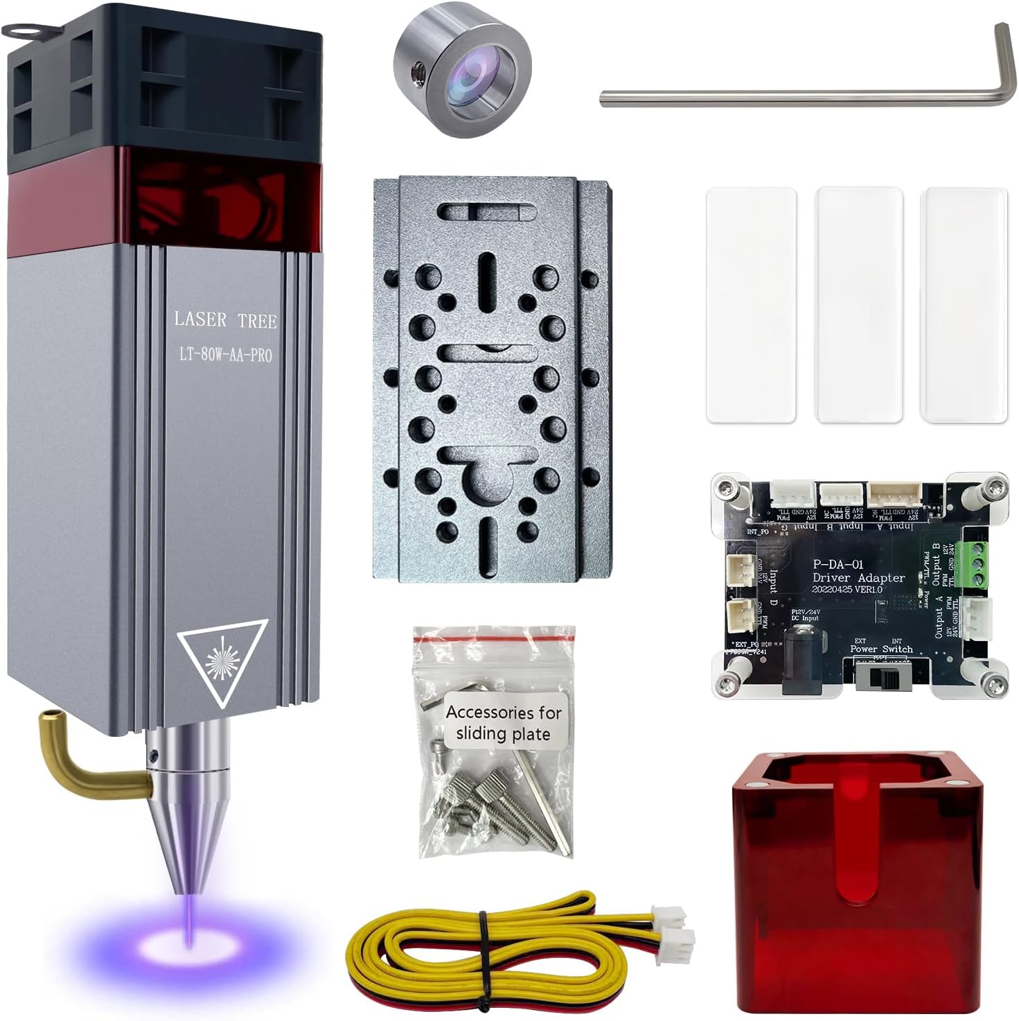 Upgraded 10W Laser Module kit with Air Assist and Magnetic Eye Protection Together, LASER TREE 80W Laser Head Double Ultra-Fine Compressed Spot Compatible with Laser Engraver Machine,12V