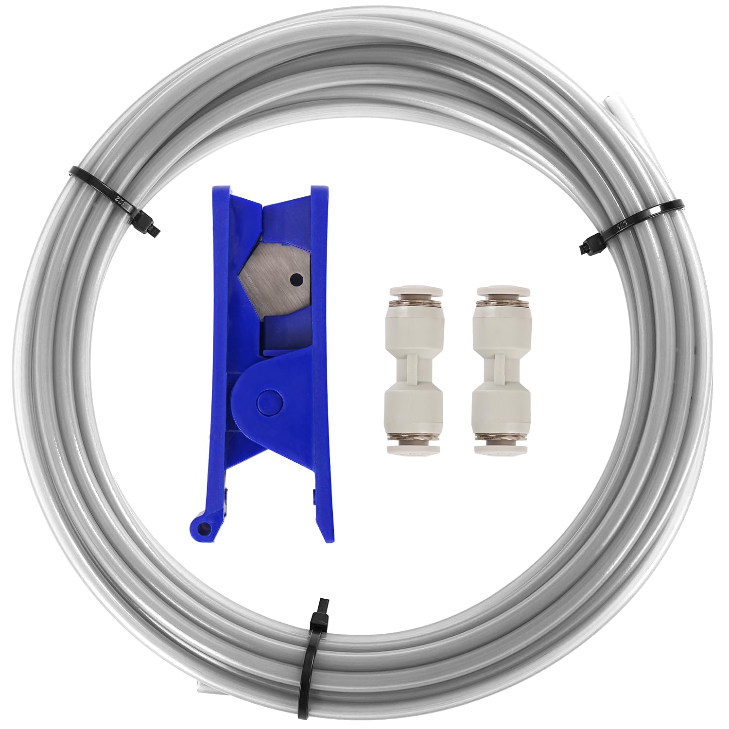 Sovol PTFE Tube 2.5mm ID 4mm OD, Length 5M/16.4ft, with 2 Couplers & Tubing Cutter for Bambu lab X1/ X1C/ P1P/ P1S/ A1/ A1 Mini, Prusa MMU3, Creality K1 Max/Ender 3 V3 & Direct Drive 3D Printer, Gray