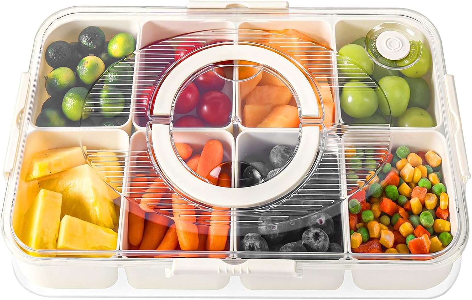 Luxear Divided Serving Tray with Lid,Snack Tray Box with 8 Compartments Removable Spice Container, Dishwasher Safe Food Storage Container Clear Snack Tray for Fruit, Candy, Nuts Party, Travel, Picnic