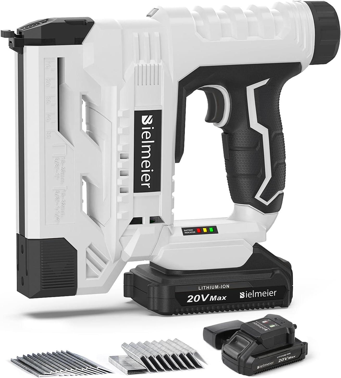 BIELMEIER 20V Nail Gun Battery Powered, 18 Gauge 2 in 1 Cordless Brad Nailer Stapler for Upholstery and Carpentry, Upgraded Electric Staple Gun Include 2.0Ah Battery, 1600 Staples and Nails