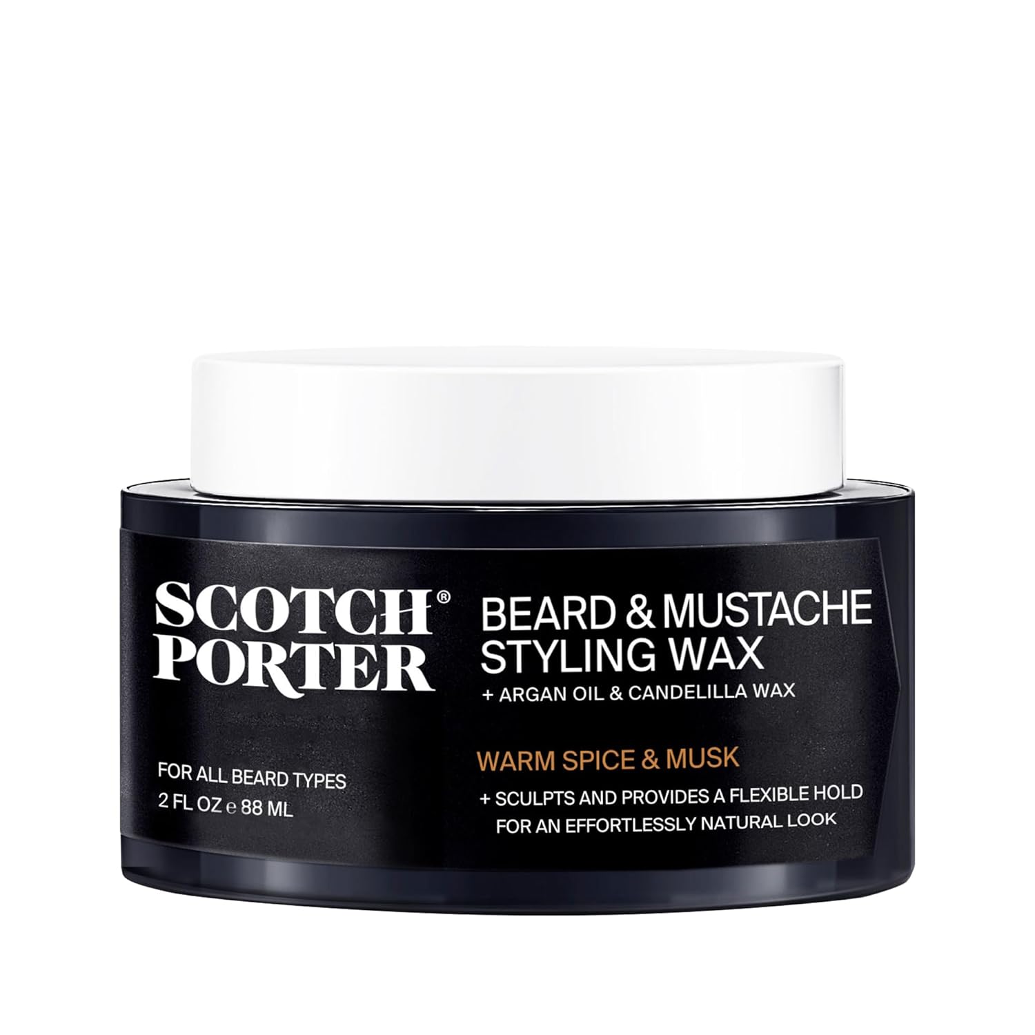 Scotch Porter Beard & Mustache Styling Wax – Medium, Flexible Hold Wax Helps Shape, Style, Moisturize, Condition, Add Shine & Promote Healthy Growth to Dull, Dry, Coarse Facial Hair – 2 oz.