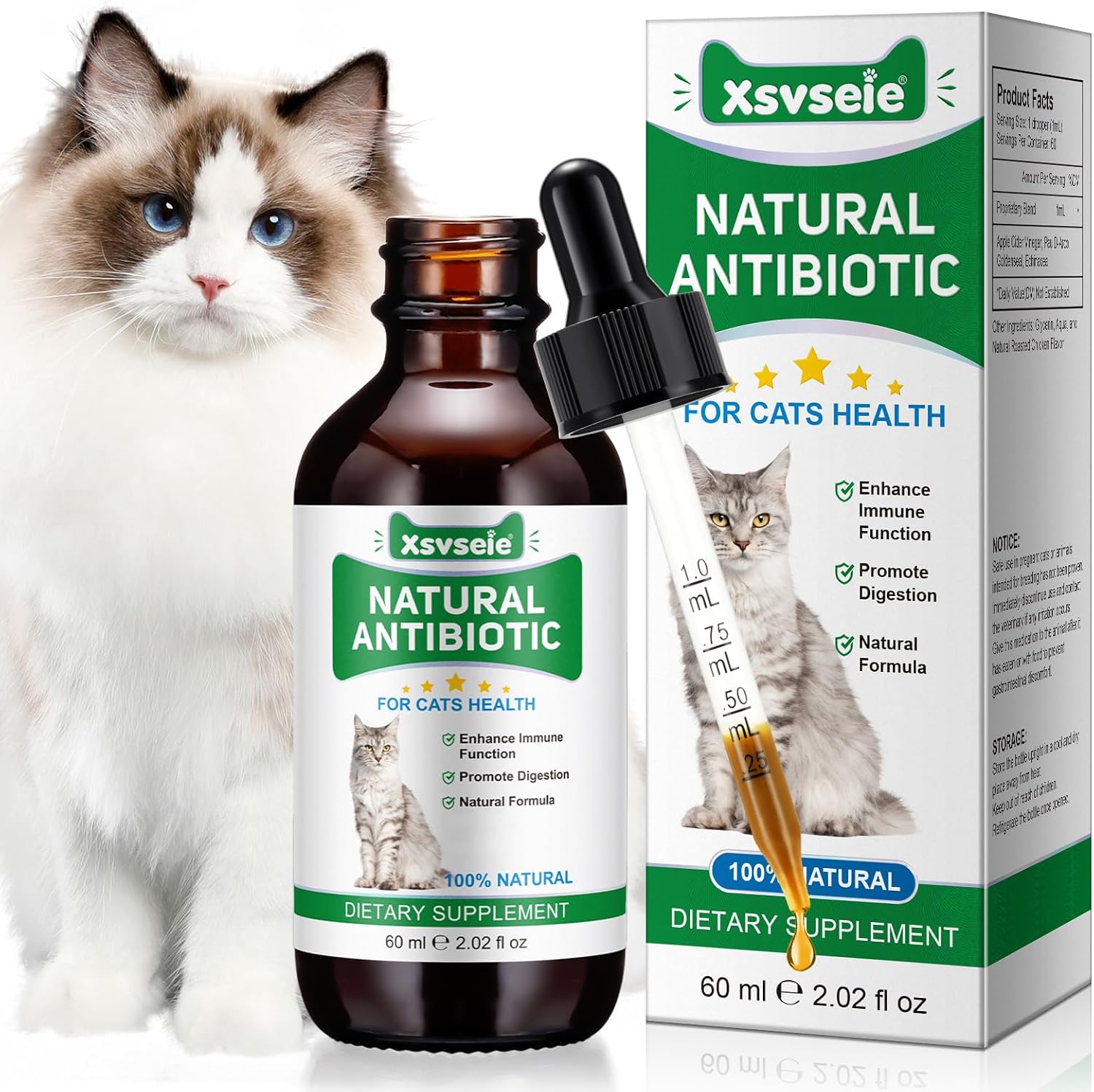 Antibiotics for Cats, Cat Antibiotics for Infections, Supports Immune & Cats Allergy Itch Relief, Health Supplies cats UTI Cat Multivitamin, 60ml