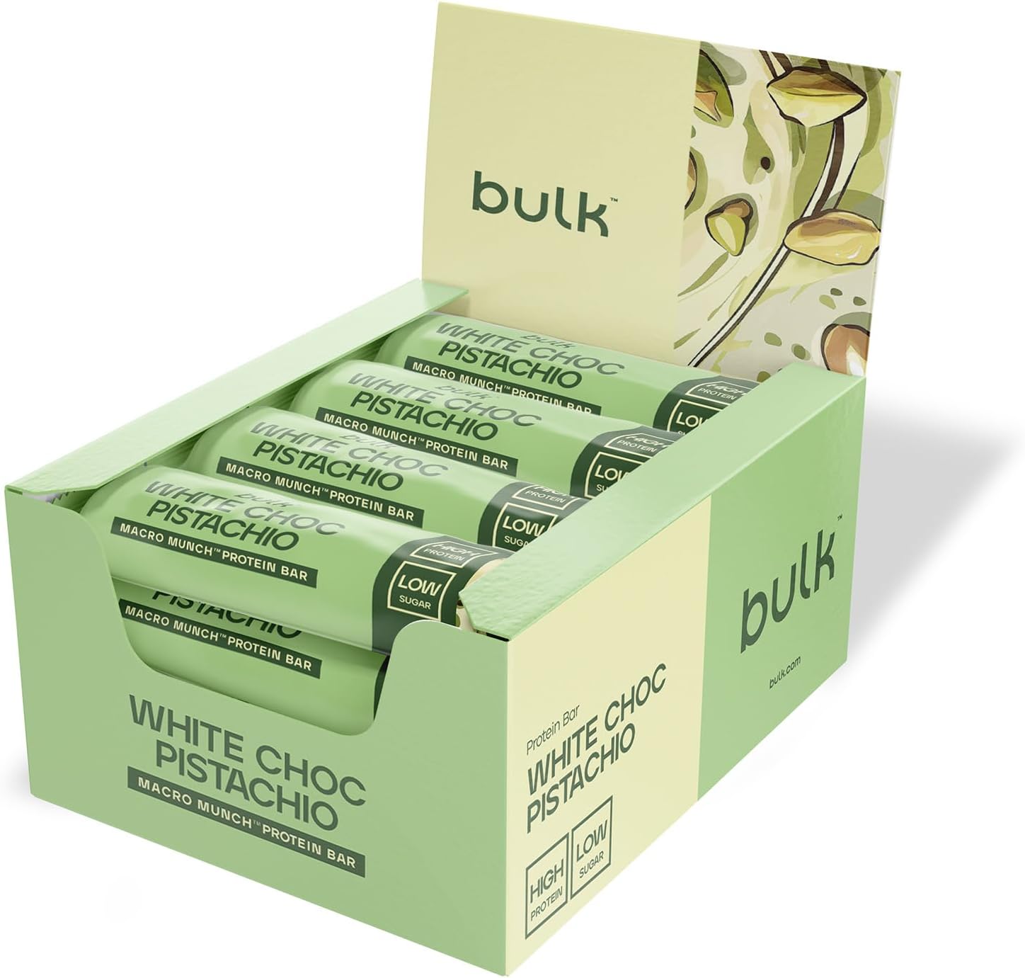 Bulk Macro Munch Protein Bar | White Chocolate Pistachio | 12 x 62g | 20g High Protein | Low Sugar | 6.7g Fibre | Soft-Baked Triple Layer | Healthy Snack Bar Gym | Fitness | On-the-Go | Vegetarian