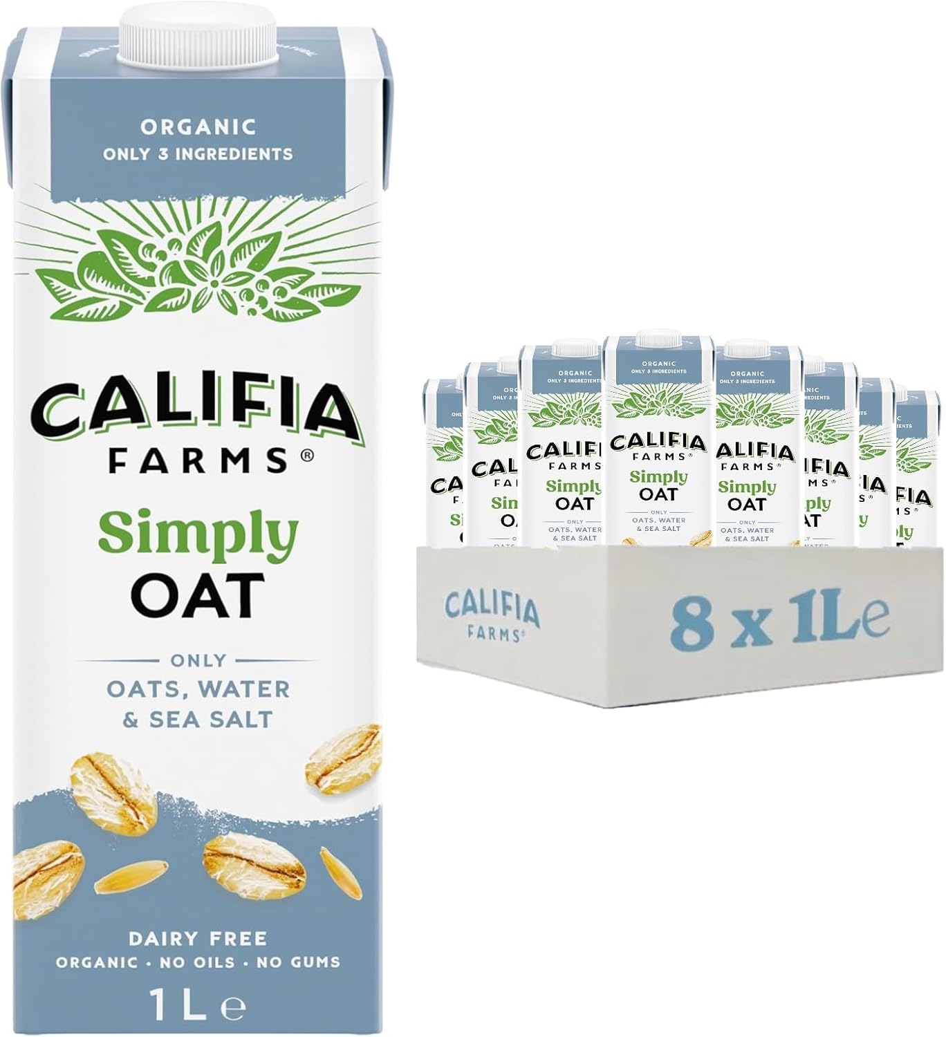 Califia Farms Simple and Organic Oat - Lactose Free, Dairy Free, No Added Sugar, Vegan, Free From Plant Based Drinks (8 x 1L)