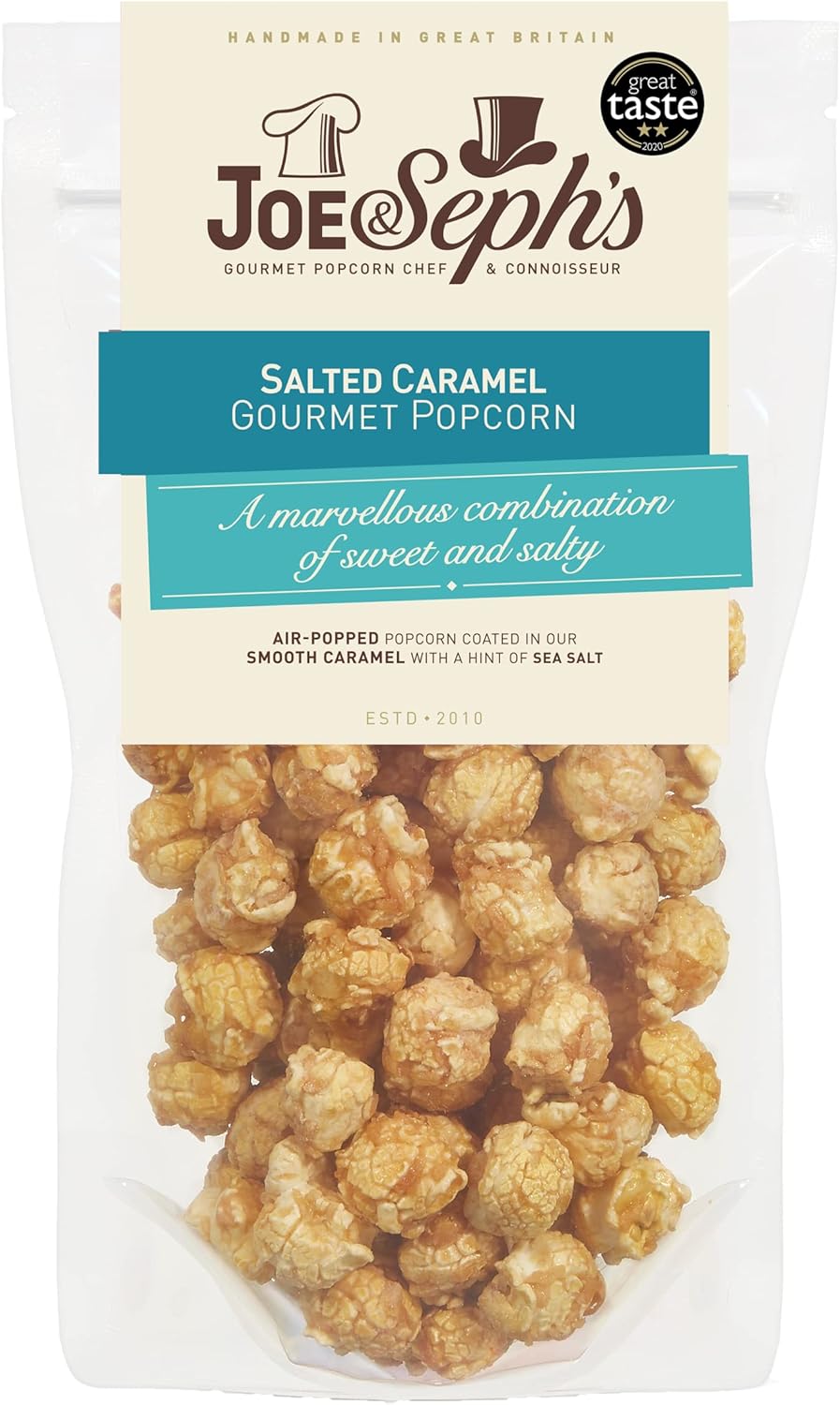 Joe & Sephs Salted Caramel Popcorn (1 x 80g) | Gourmet Air-Popped Popcorn, 2 Stars-Great Taste Award Winner in 2020, Handmade in UK All Natural Ingredients
